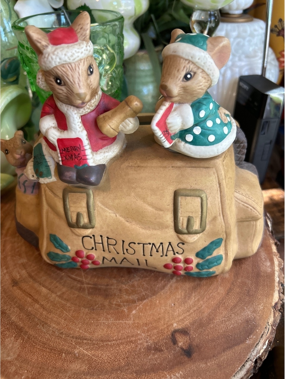 Vintage Christmas Mail Mouse Figurine